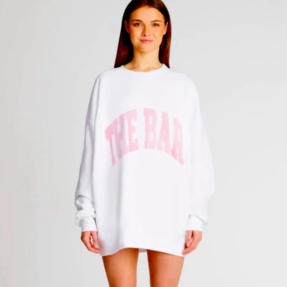 The Bar Varsity Sweatshirt, White/Blush size Medium